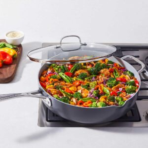 OvieTry Non-Toxic Ceramic Nonstick 12 inch | 5-Quart Everyday Sauté Pan With Lid