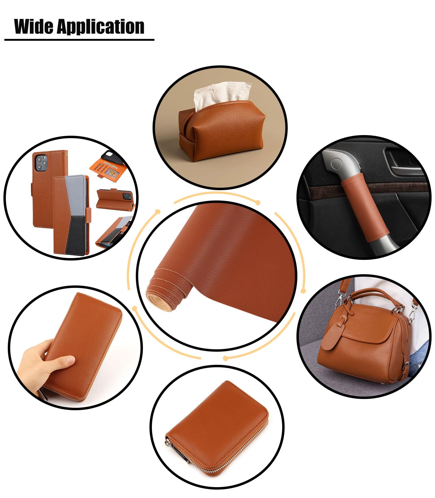 CDY Lychee Texture PU Fabric Leather,Solid Color Faux Leather Sheets 13.8"X53" Soft Faux Leather Roll Perfect for Crafts Handbags Wallets Jewelry Earrings Bows Making (Brown)