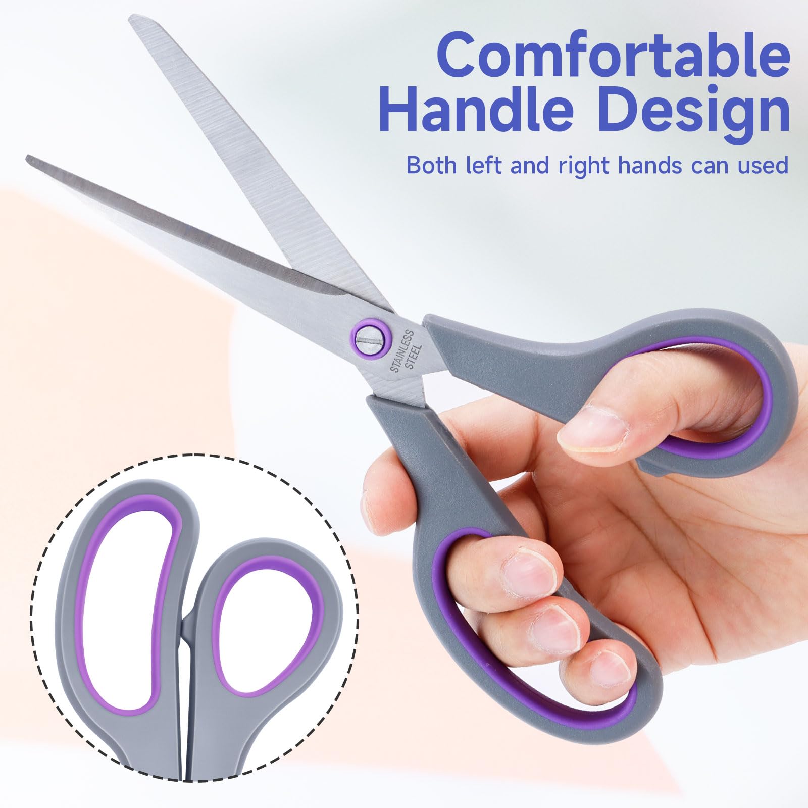 8.5" Scissors, 6 Pack Scissors All Purpose with Soft Comfort-Grip Handles, Sharp Scissors for Office Home DIY Craft Sewing Fabric Craft Supplies, Office Supplies, School Supplies, Right/Left Hand