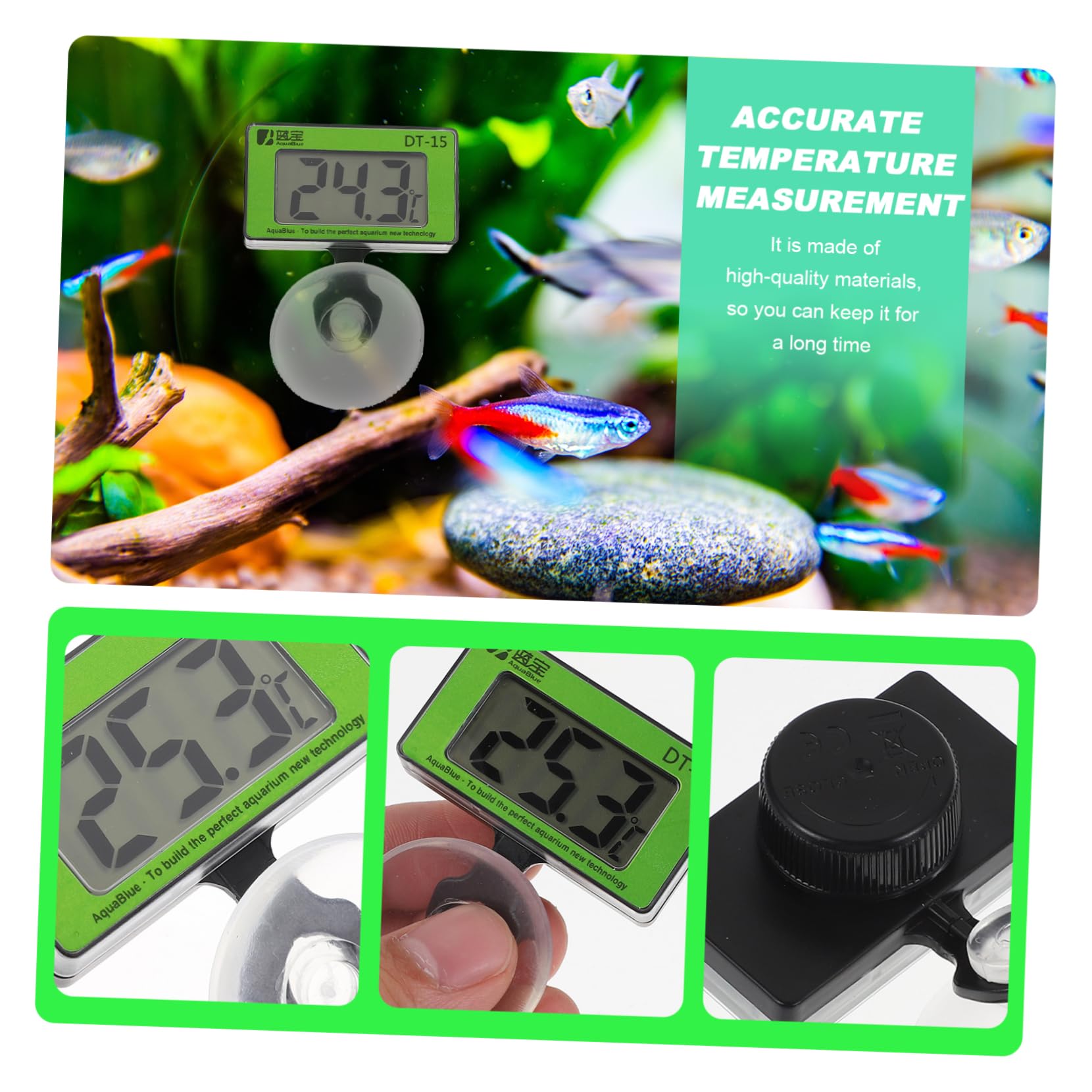 LIOOBO Fish Tank Hygrometer Indoor Aquarium Thermometer Terrarium Water Temperature Gauge Fish Tank Detector Humidity Gauge for Reptiles Water Thermometer LCD Aquarium Abs Tool Mini