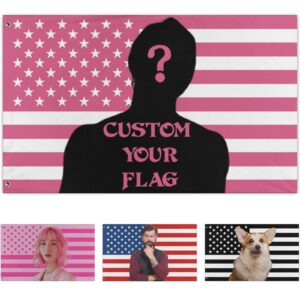 personalized pink american flag with custom name or message, pink fabric custom made for home decor, garden, office or school