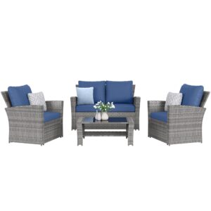 Amopatio Patio Furniture Set, 4 Pieces Outdoor Patio Furniture Wicker Sectional Sofa Outdoor Patio Set Patio Conversation Sets, Grey