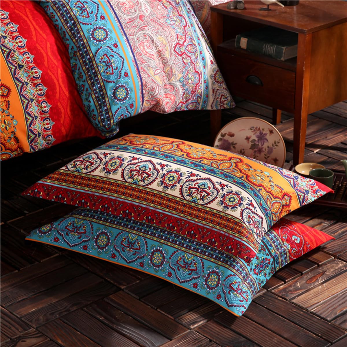 YAHFSHUILU Bohemian Duvet Cover Sets 3Pcs 3D Print Quilt Cover Retro Court Style Bohemia Cover with Zipper Closure Retro Traditional Bohemia Quilt Cover with 2 Pillow Shams,King Size