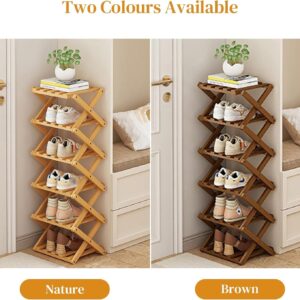 YYW Bamboo Shoe Rack for Entryway,Installation-Free and Foldable Vertical Shoe Storage Organizer,Free Standing Shoe Racks Shelf Closet Shoe Organizer for Living Room (Nature-4 Layers)