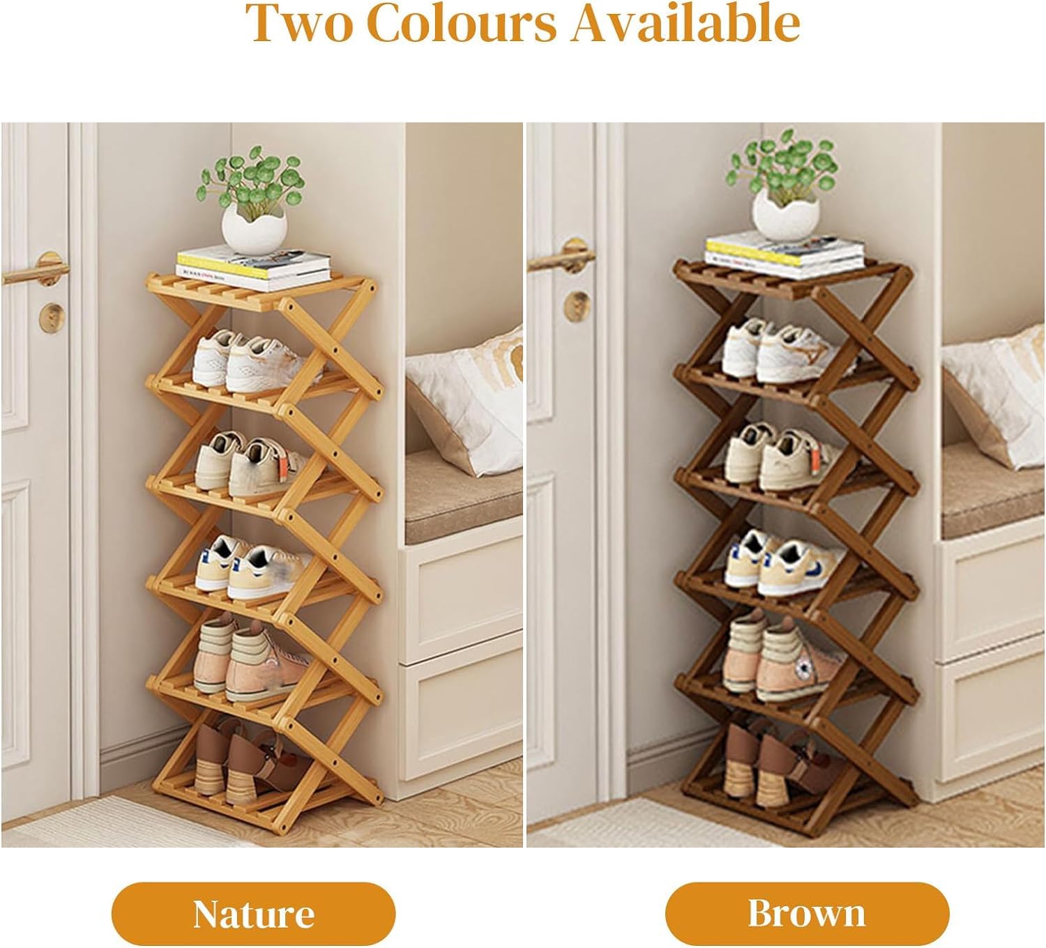 YYW Bamboo Shoe Rack for Entryway,Installation-Free and Foldable Vertical Shoe Storage Organizer,Free Standing Shoe Racks Shelf Closet Shoe Organizer for Living Room (Nature-4 Layers)