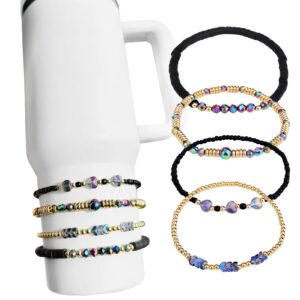 juome bracelets for stanley cup accessories, 4pcs bracelet stack charms for stanley 40 oz&30 oz tumbler with handle, attachments for stanley decorations (black)