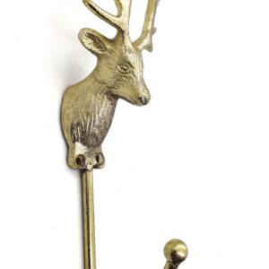 5MOONSUN5 Vintage Deer Head Coat Hook, Heavy Duty Antique Brass, Wall Mounted Animal Collection Deer Single Coat Hook Clothes Rack Wall Hanger, Polish Finish