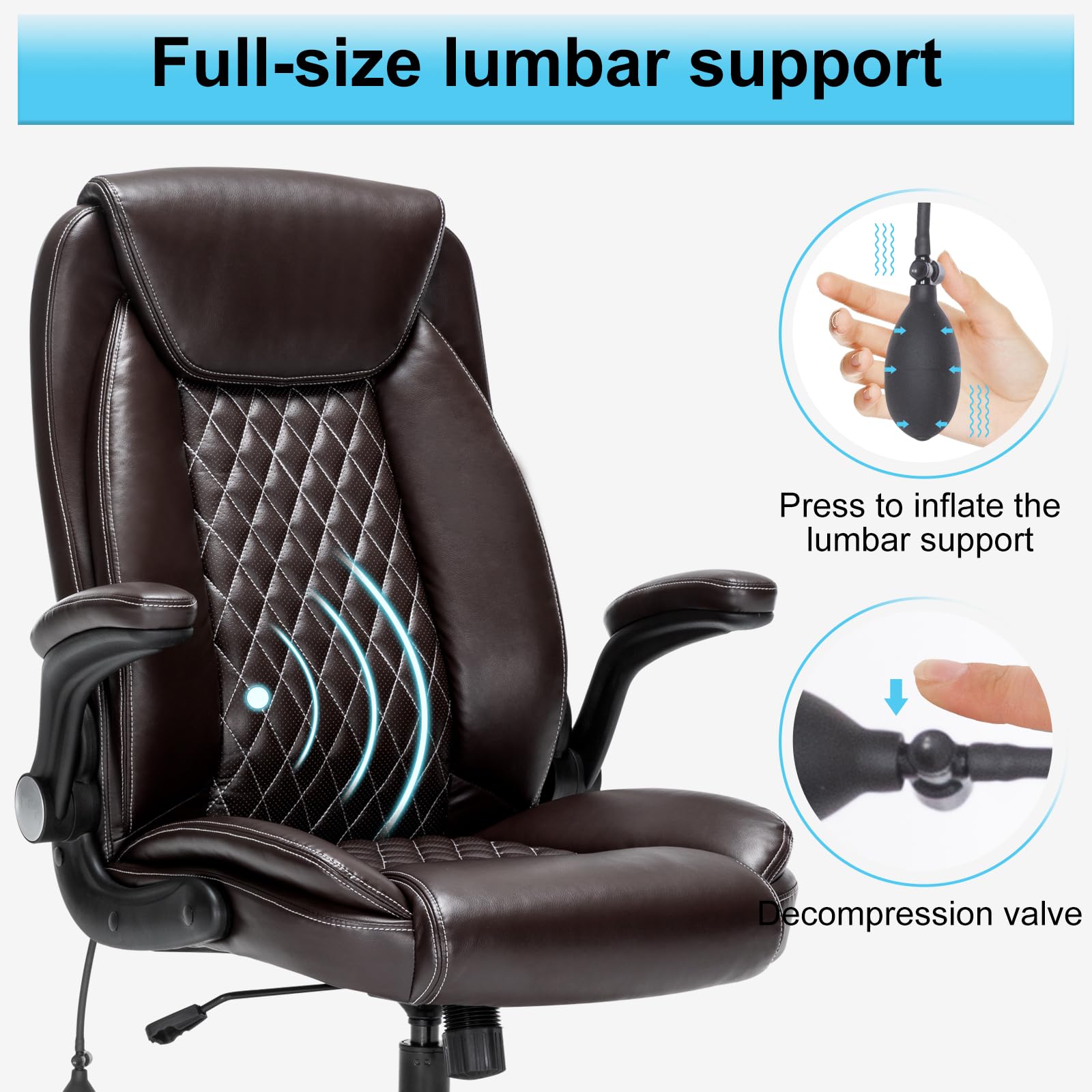 Seevoo Office Chair Desk Chair High Back Computer Chair - Adjustable Lumbar Support with Flip-Up Arms PU Leather Chair with Spring Cushion