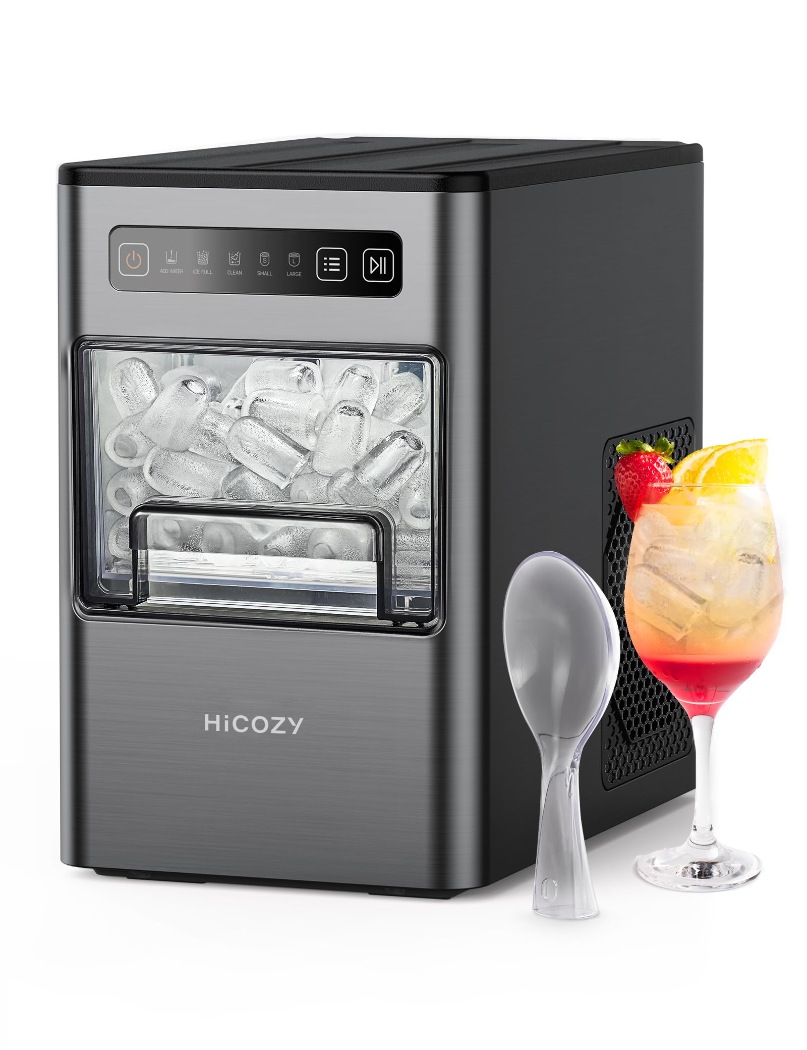 HiCOZY Ice Maker Countertop,Ice in 6 Mins, 24 lbs/Day, Portable & Compact Gift with Self-Cleaning,for Apartment/Under Cabinet/Kitchen/Office/Camping/RV/Home Bar(Black Gray)