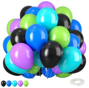 green purple teal balloons, 12 inch green purple teal blue black balloons for boys girls monsters theme birthday party baby shower wedding bridal shower decorations