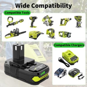 Upgraded 3600mAh Replacement for Ryobi 18V Battery (2-Pack) with Charger Combo Compatible with Ryobi 18V ONE+ Battery 3.6Ah P108 P102 P103 P104 P105 P107 P109 P122 Power Tools & Charger P117 P118