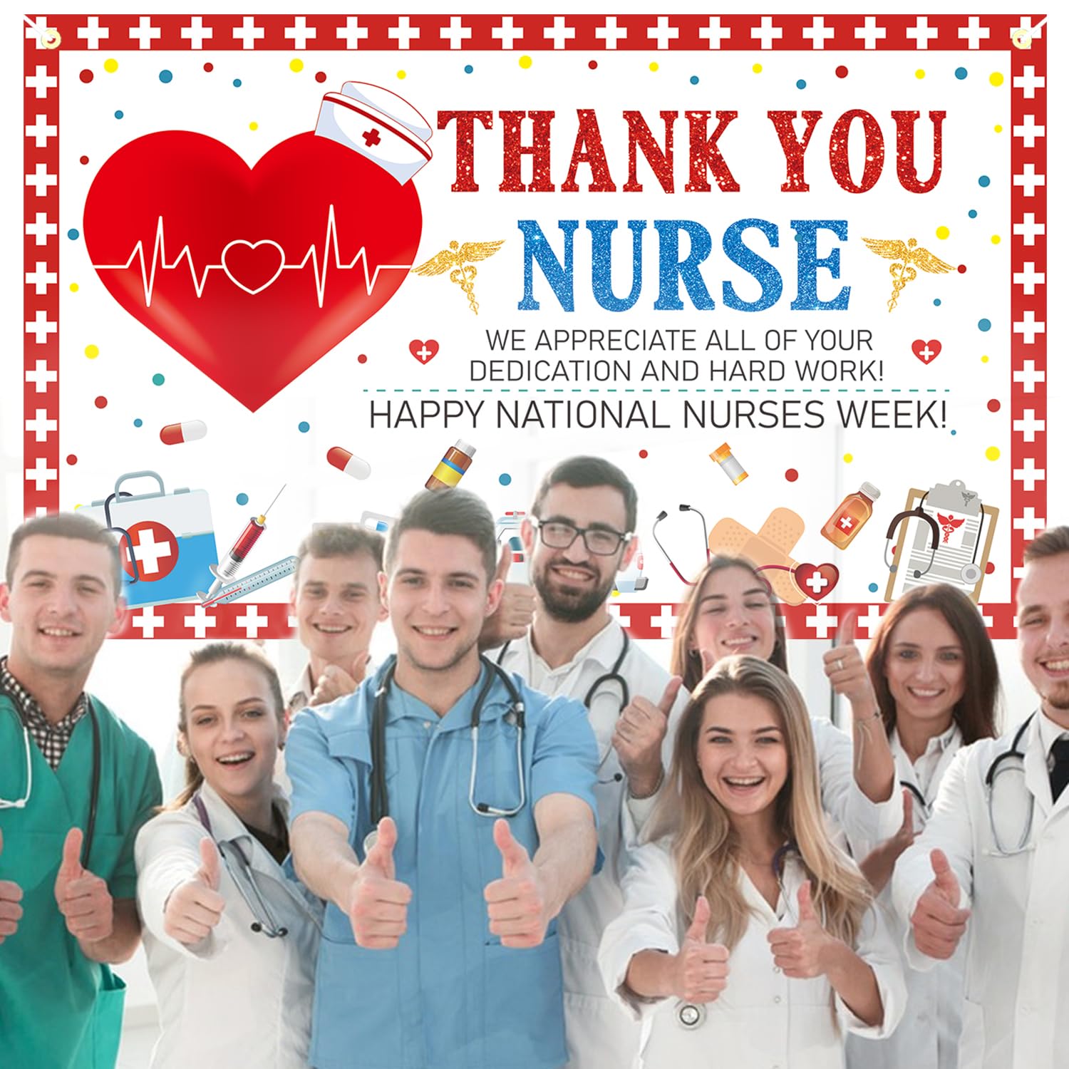 Thank You Nurse Backdrop Large Size Thank You Nurse Banner for Nurse Appreciation Week Decorations National Nurses Week Nursing Graduation Party Decor Supplies