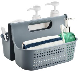 haundry portable shower caddy basket, 2 compartments plastic cleaning caddy organizer, large storage tote with handle for bathroom, college, dorm room essentials (grey)