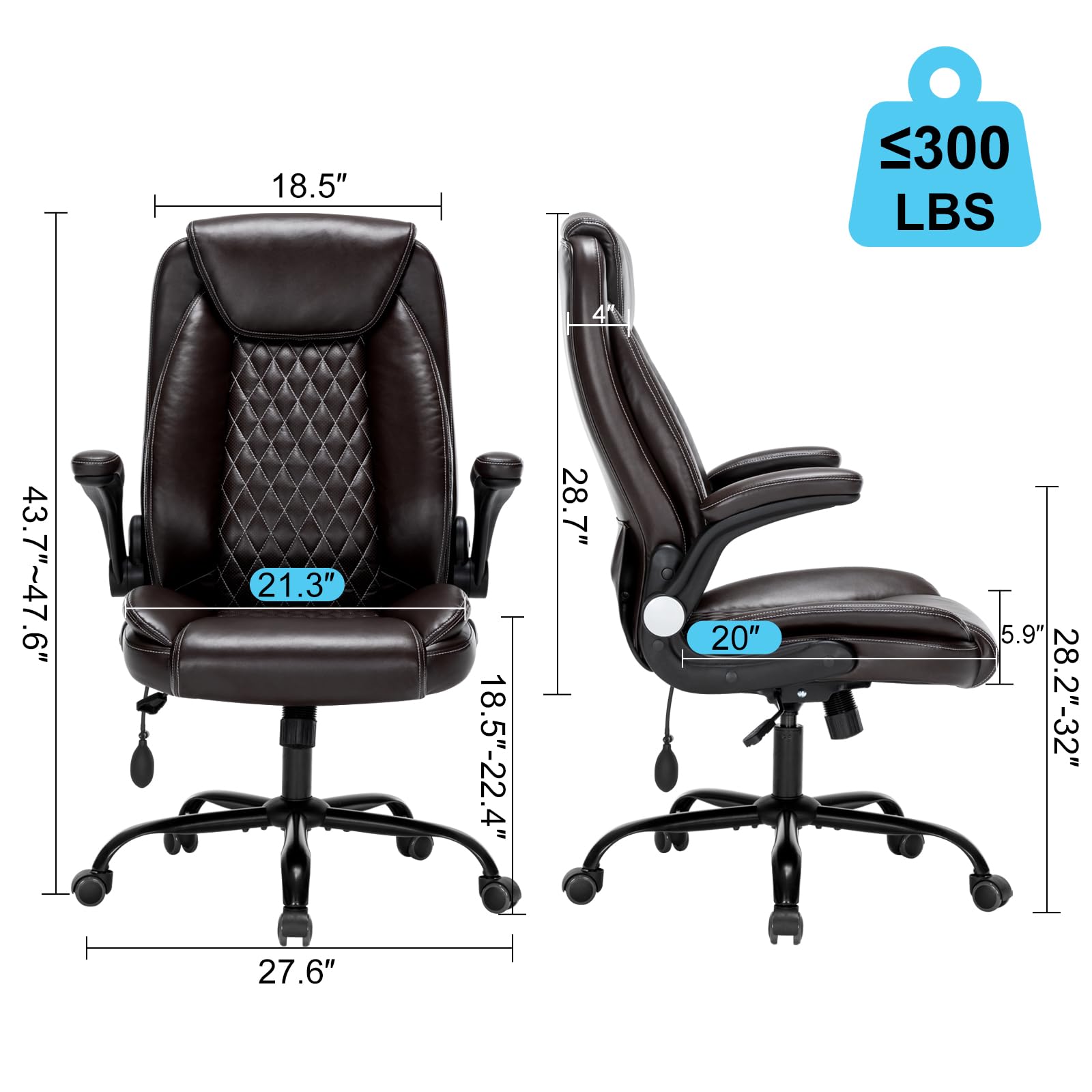 Seevoo Office Chair Desk Chair High Back Computer Chair - Adjustable Lumbar Support with Flip-Up Arms PU Leather Chair with Spring Cushion