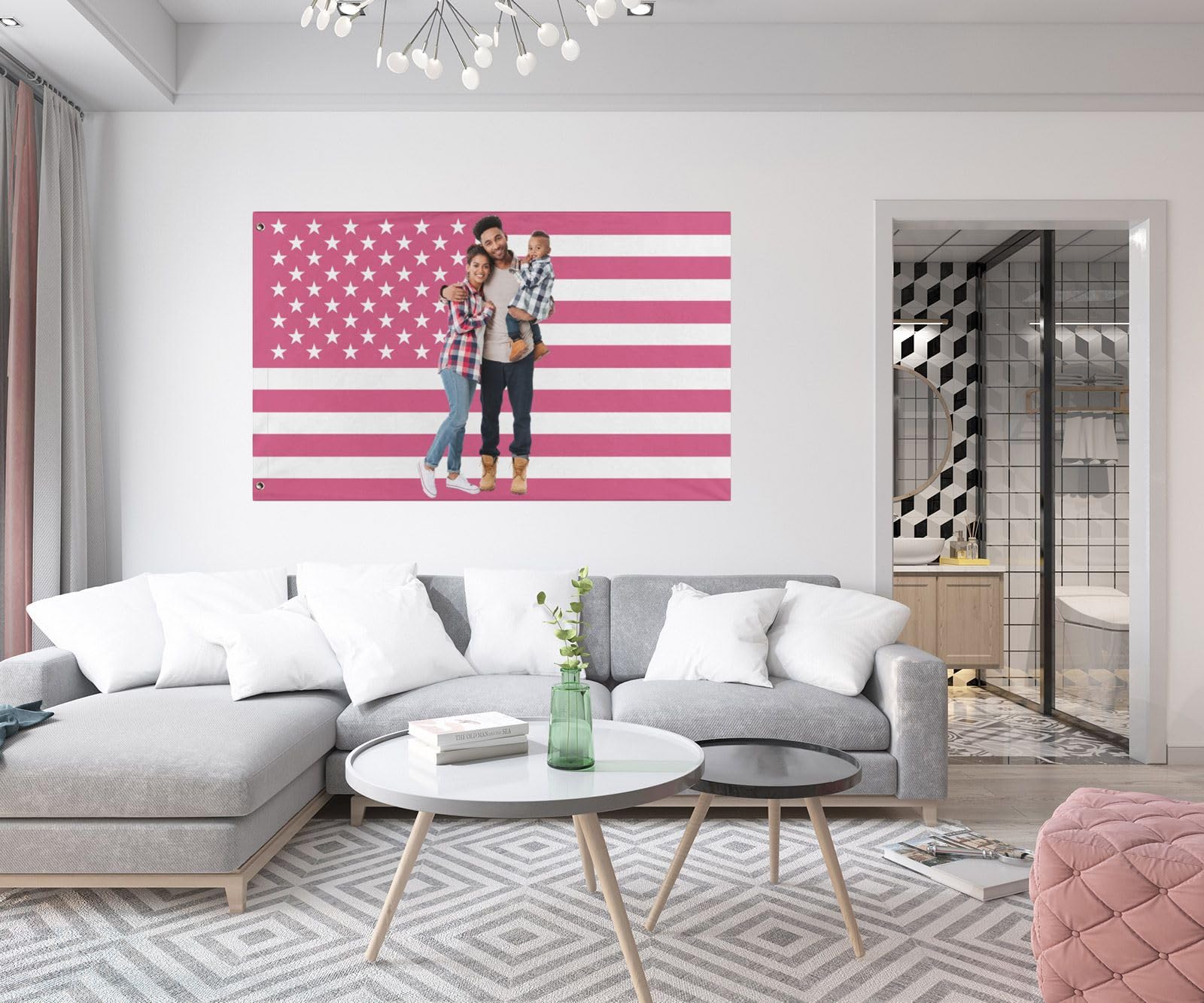 Personalized Pink American Flag with Custom Name or Message, Pink Fabric Custom Made for Home Decor, Garden, Office or School