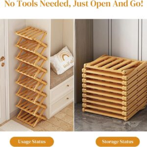 YYW Bamboo Shoe Rack for Entryway,Installation-Free and Foldable Vertical Shoe Storage Organizer,Free Standing Shoe Racks Shelf Closet Shoe Organizer for Living Room (Nature-4 Layers)