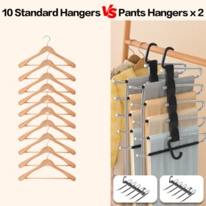 Pants Hangers Space Saving - 2 Pack Closet Organizer and Storage Jean Hangers, Stainless Steel Anti-Slip Clothes Hanger Scarf Holder Pants Hangers for Pants Jeans Leggings Trousers Pant Rack, Black