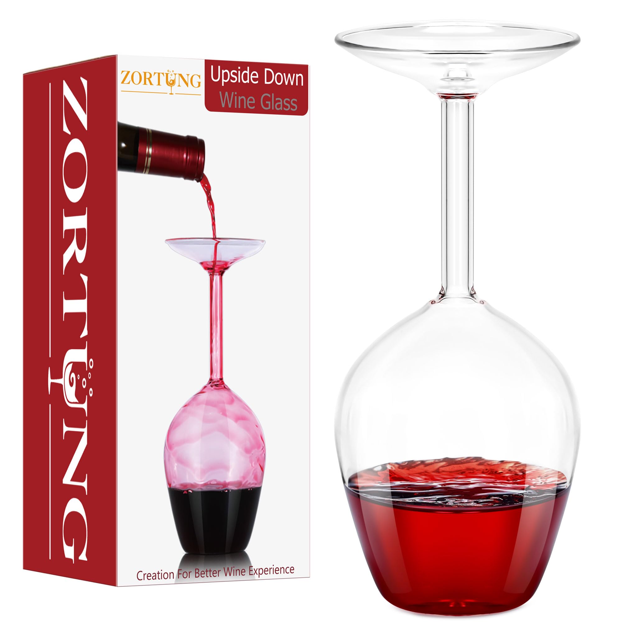 ZORTUNG Upside Down Wine Glass Unique Cute Fancy and Funny Red and White Long Stem Wine Glasses Fun and Cool Wine Gift for Women Or Men for Birthday and Holidays and for Party or Wedding 14 Fl Oz