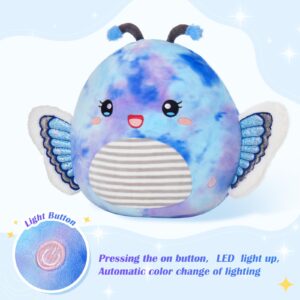 Houwsbaby 12” Blue Light Up Butterfly Plush Pillow with LED Blue Butterfly Stuffed Animal Plush Toy Plushie Toy Squishy Pillow Birthday Christmas Valentine Presents for Kids Boys Girls