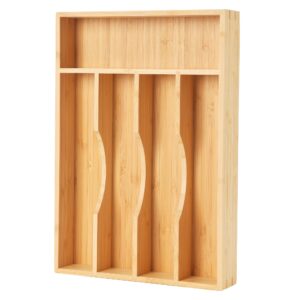 upassion bamboo kitchen drawer organizer, 9 inch silverware utensil holder for samll drawer, narrow silverware organizer for cutlery knives