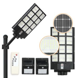 complete set of one large and two small solar lights for outdoor - street light 1152 leds 7000k motion activated dusk to dawn ip66 waterproof security flood lights yard garage driveway parking lot