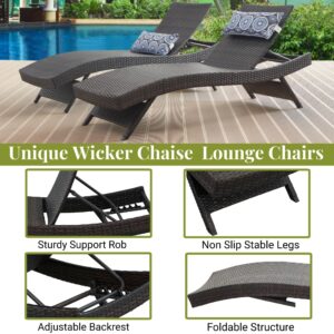 PE Rattan Chaise Lawn Sunbathing Chairs with End Table, 79'' Long Reclining Chair Set of 2, Chaise Longue Wicker Reclining Lounge Chair for Patio, Poolside, Lawn, Garden