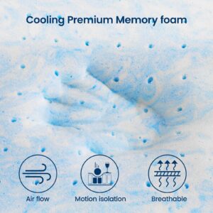 Memory Foam Mattress Topper Queen 3 Inch - Flexpedic Cooling Gel Foam Mattress Topper Queen Pad for Back Pain Relief - Ventilated and Breathable - CertiPUR-US Certified - Soft & Blue