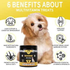 Dog Multivitamin, Chewable Multivitamin, Dog Food, Dog Multivitamin for Support Digestion, Joint, Liver, Heart, with Glucosamine & Probiotics, Vitamin B, C and E, Omega-3 Fatty Acids (150 Chews)