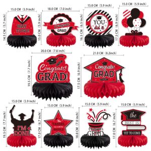 10PCS Graduation Decorations Class of 2025 Centerpieces, Congrats Grad Honeycomb Table Toppers for Graduation Party Favors, 2024 Graduation Party Decorations (10PCS, Red & Black)