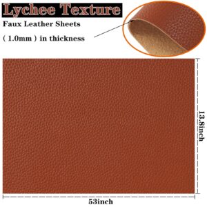 CDY Lychee Texture PU Fabric Leather,Solid Color Faux Leather Sheets 13.8"X53" Soft Faux Leather Roll Perfect for Crafts Handbags Wallets Jewelry Earrings Bows Making (Brown)