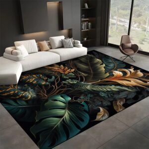 ushirug 3d plant printing area rug, 6x8ft, tropical palm leaves home decorative rugs, reduce noise low pile non-slip throw rugs, soft machine washable high traffic rug for study room bedside