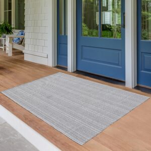 JinKune Area Rug 4'x6' Washable Outdoor Rugs, Gray Cotton Hand-Woven Patio Rug, Boho Bedroom Rug Entryway Rugs, Farmhouse Foldable Floor Carpet Indoor for Bedroom Kitchen Living Room Dining Room