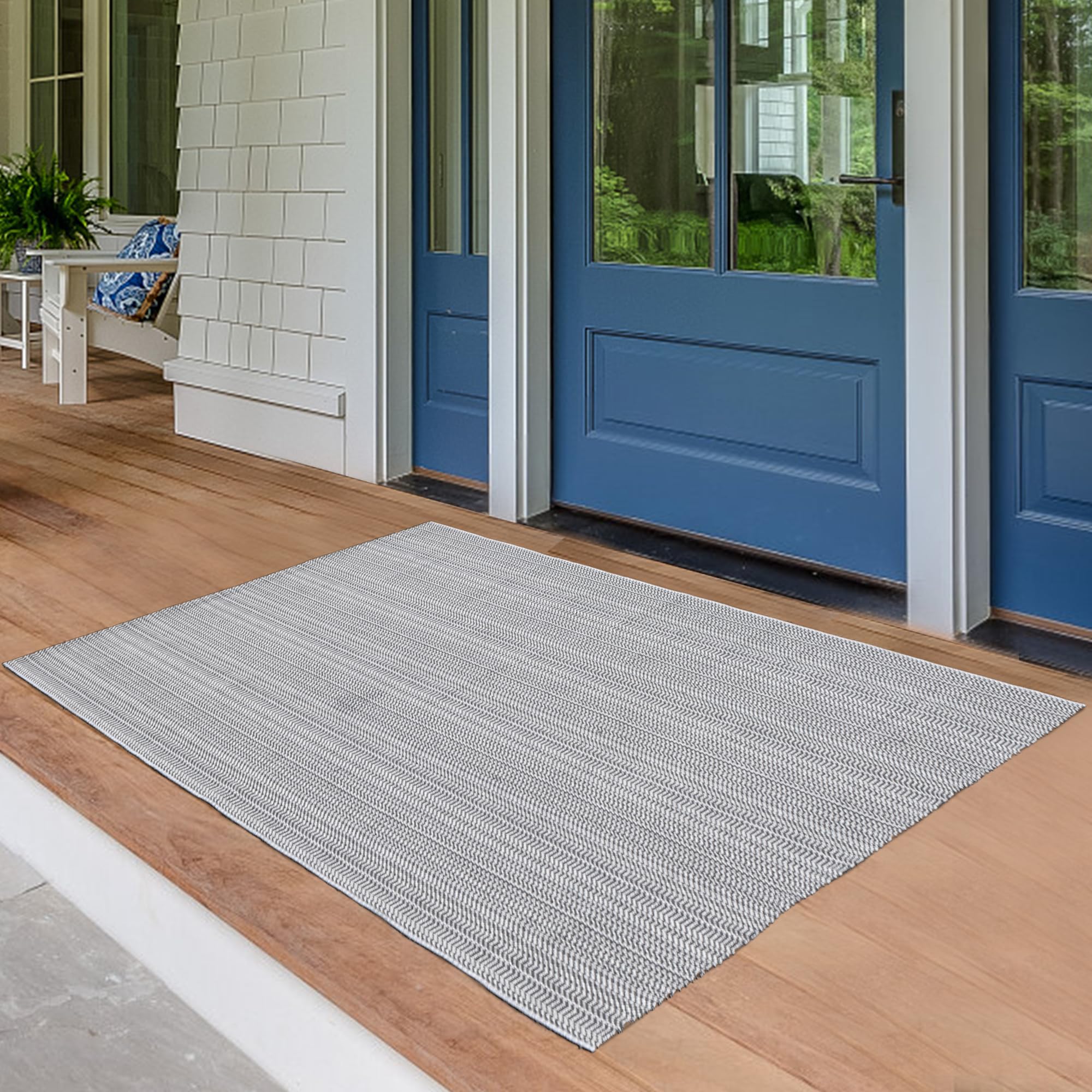 JinKune Area Rug 4'x6' Washable Outdoor Rugs, Gray Cotton Hand-Woven Patio Rug, Boho Bedroom Rug Entryway Rugs, Farmhouse Foldable Floor Carpet Indoor for Bedroom Kitchen Living Room Dining Room