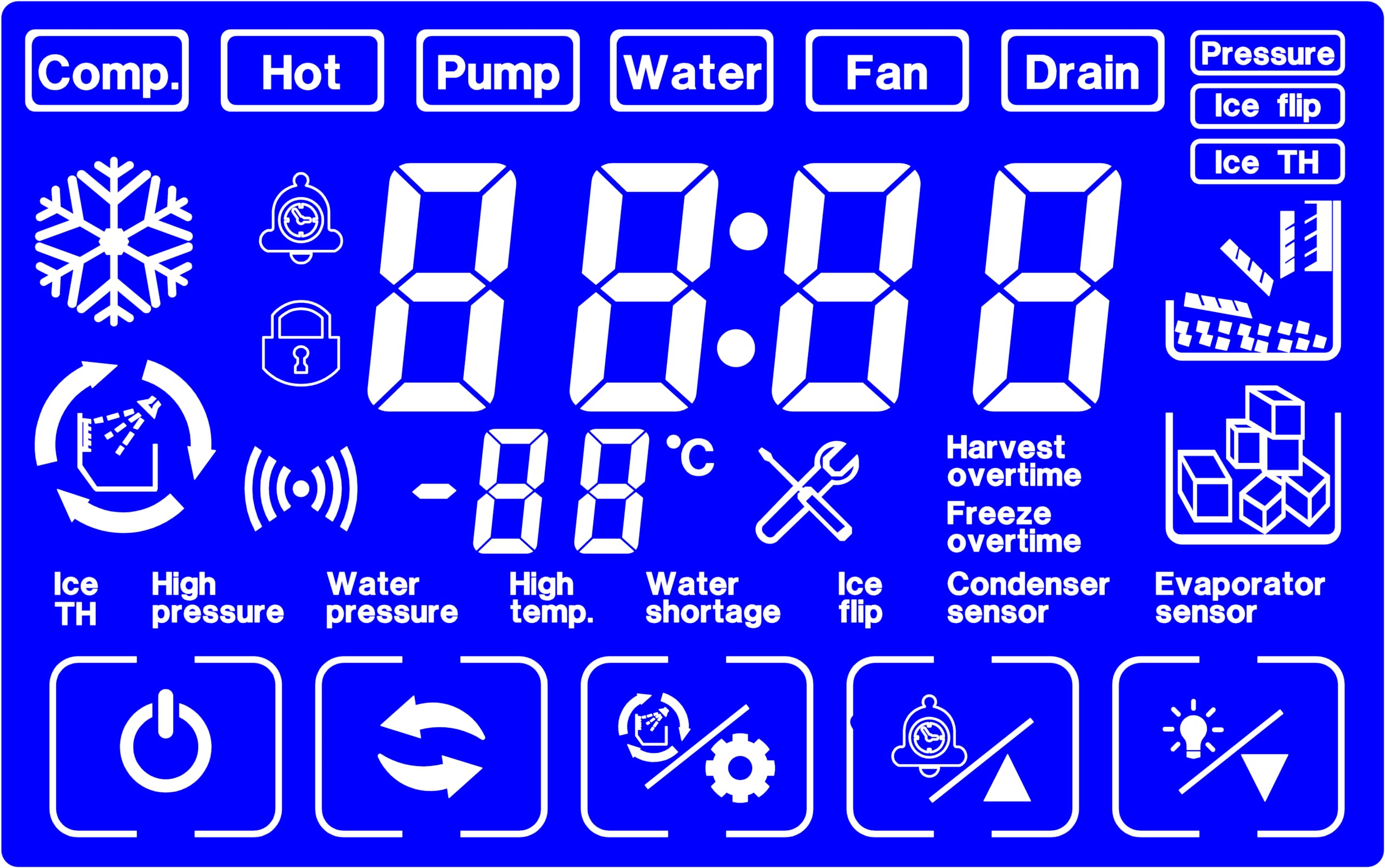 Generic Blue Touch Screen ice Makers Control Board Compatible with Vevor, Cotlin, Coolski etc Brand Machine, with Main Board, Display, and sensors Included