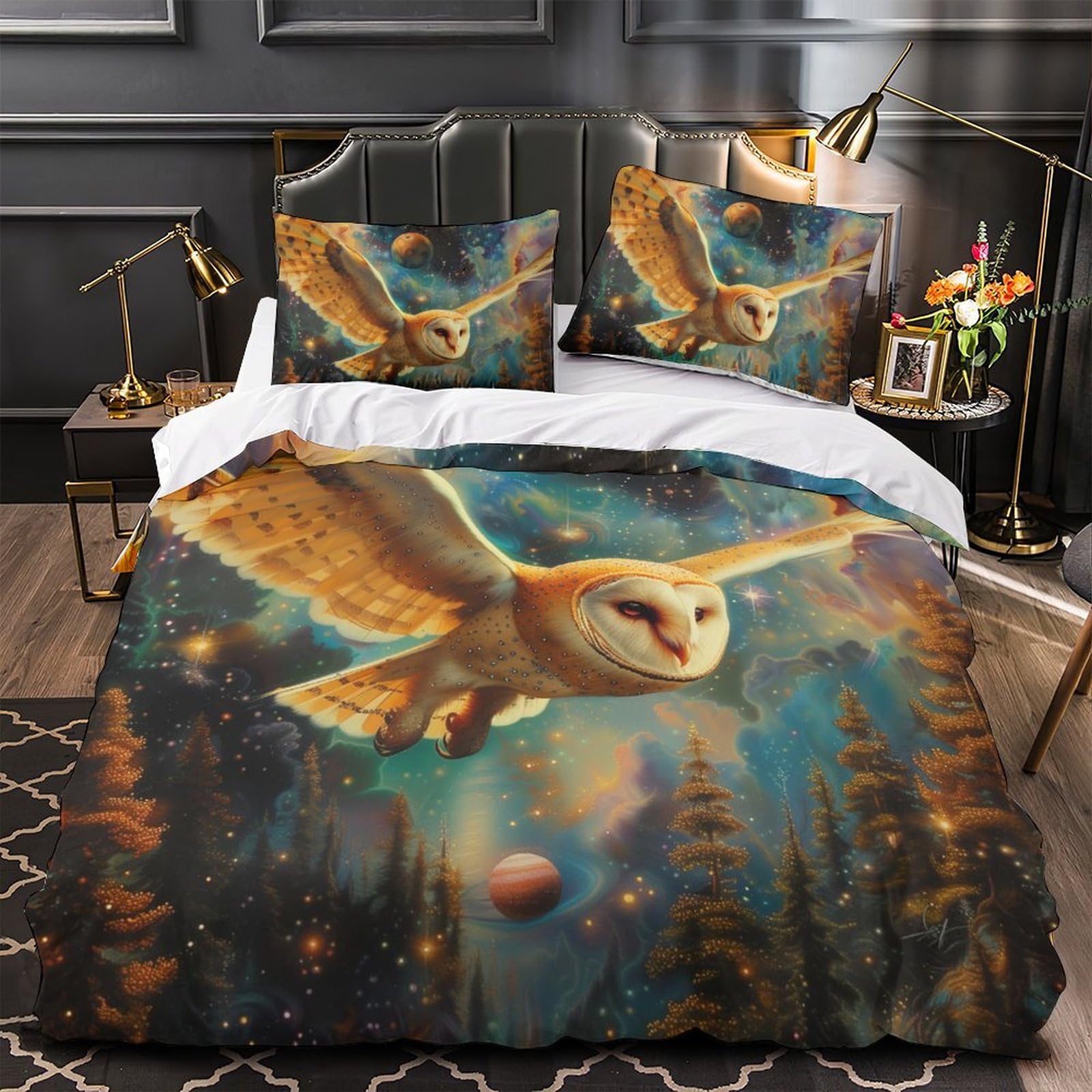 SorEci Mystery Owl Duvet Cover Bedding Set for Unisex 3D Digital Fantasy World Printed Comforter Cover Soft 3Pcs Ultra Soft Quilt Cover with 2 Pillow Shams Zipper Closure Queen（228x228cm）, Style-4