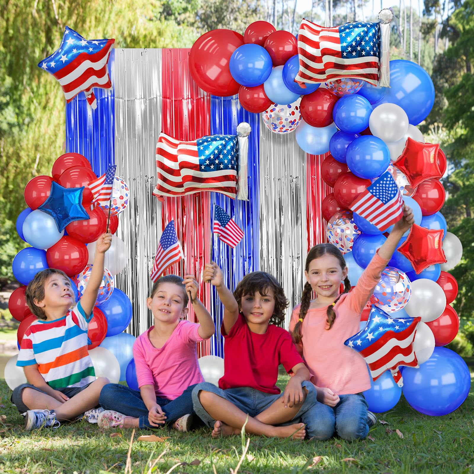 AIBIIN 115pcs Red White and Blue Balloon Arch Kit with Patriotic Theme Foil Fringe Curtain 4Th Of July Decorations Memorial Day Independence Day Graduation Nautical Baseball Party Decorations