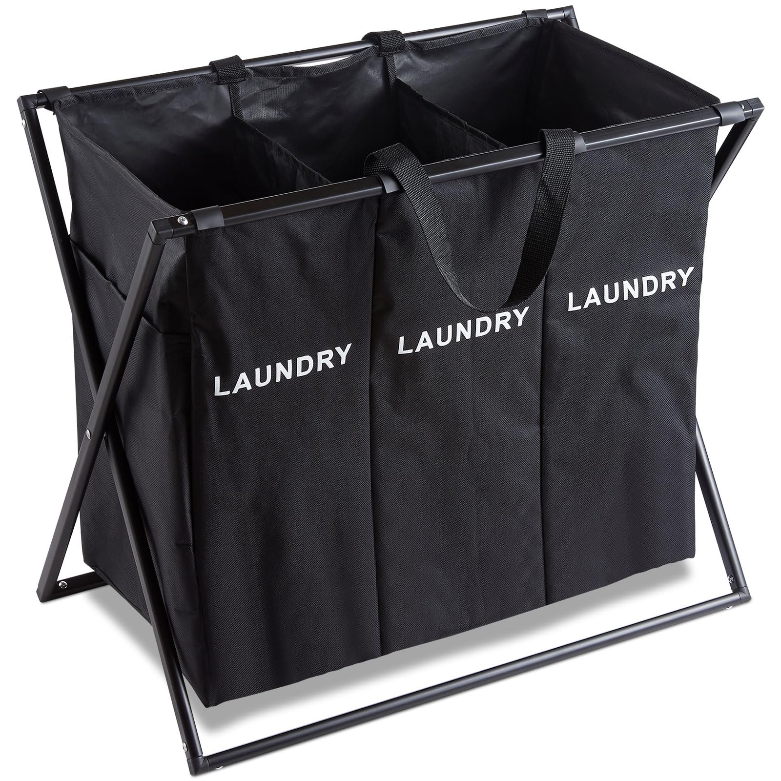 Laundry Basket Hapmer 3 Section Foldable Dirty Clothes Hamper, 24 x 12 x 20.5 inches Laundry Sorter for Bathroom Laundry Room Organization