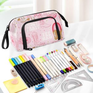 Fisyme Western Cowgirl Boots Pink Pencil Case Large Capacity Pencil Pouch Pen Bags Box Big Makeup Pencil Case Organizer