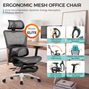 Ferral Ergonomic Office Chair, High Back Home Office Desk Chair with Lumbar Support, 4D Adjustable Armrest & Seat Depth, Computer Mesh Office Chair with Tilt Function, Adjustable Headrest, footrest