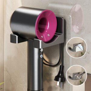 hair dryer holder wall mounted, blow dryer holder blow dryer organizer for bathroom, self adhesive magnesium aluminum alloy compatible for dyson hair dryer (gray)