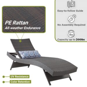 PE Rattan Chaise Lawn Sunbathing Chairs with End Table, 79'' Long Reclining Chair Set of 2, Chaise Longue Wicker Reclining Lounge Chair for Patio, Poolside, Lawn, Garden