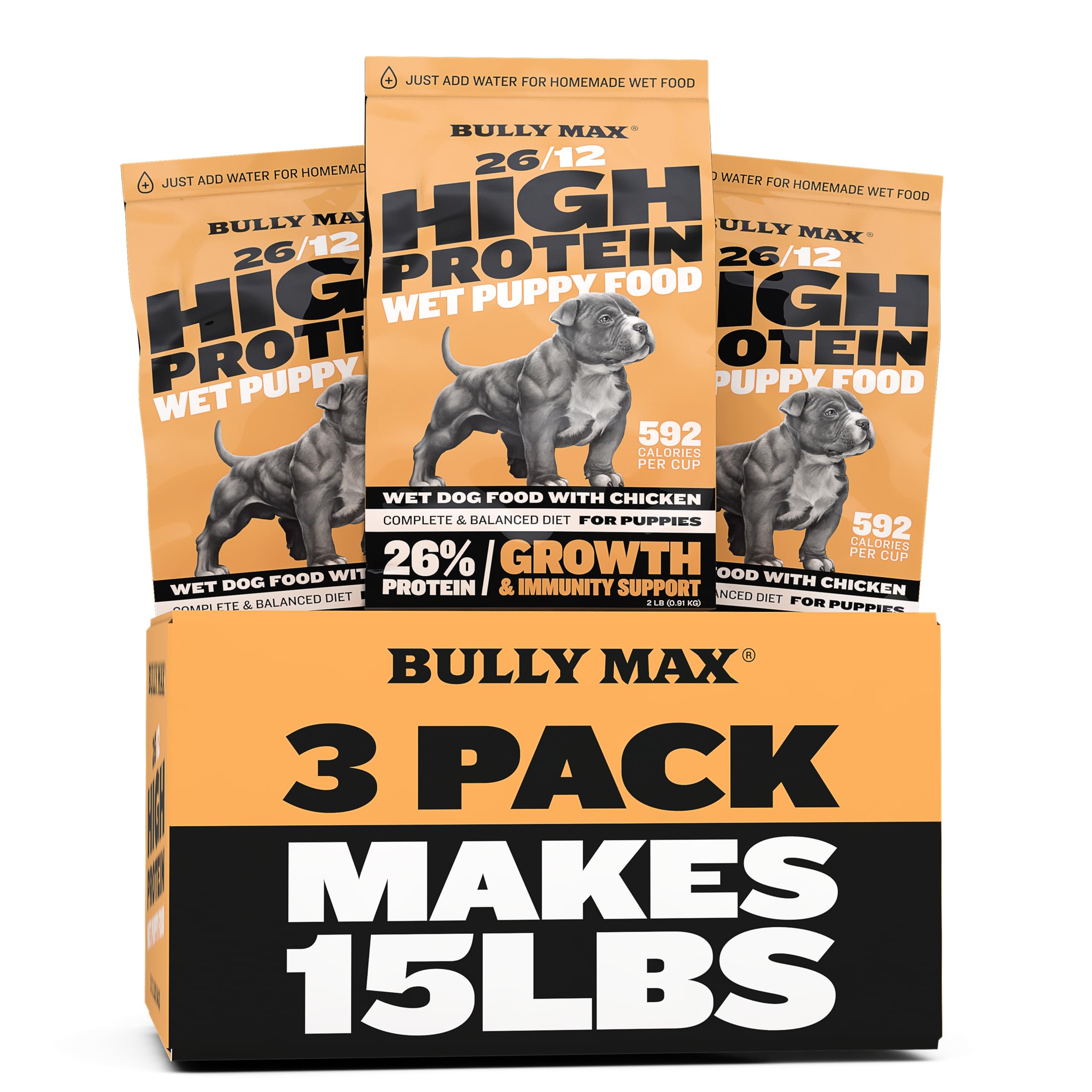 Bully Max Wet Puppy Food - Instant Fresh Dehydrated High Protein Soft Dog Food with Chicken - Healthy Growth for Small & Large Breed Puppies - 6 Dry Dog Food Pounds (Makes 16.5 lbs. of Wet Dog Food)