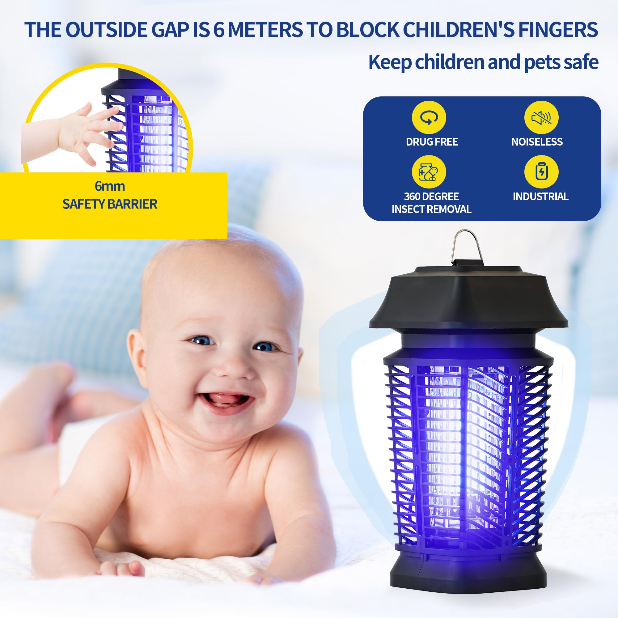 Mosqueda Bug Zapper Outdoor Electric Bug Zapper for Indoor Outdoor Fly Zapper Traps Mosquito Killer for Home, Backyard, Patio, 90-130V, Bug Zapper Indoor