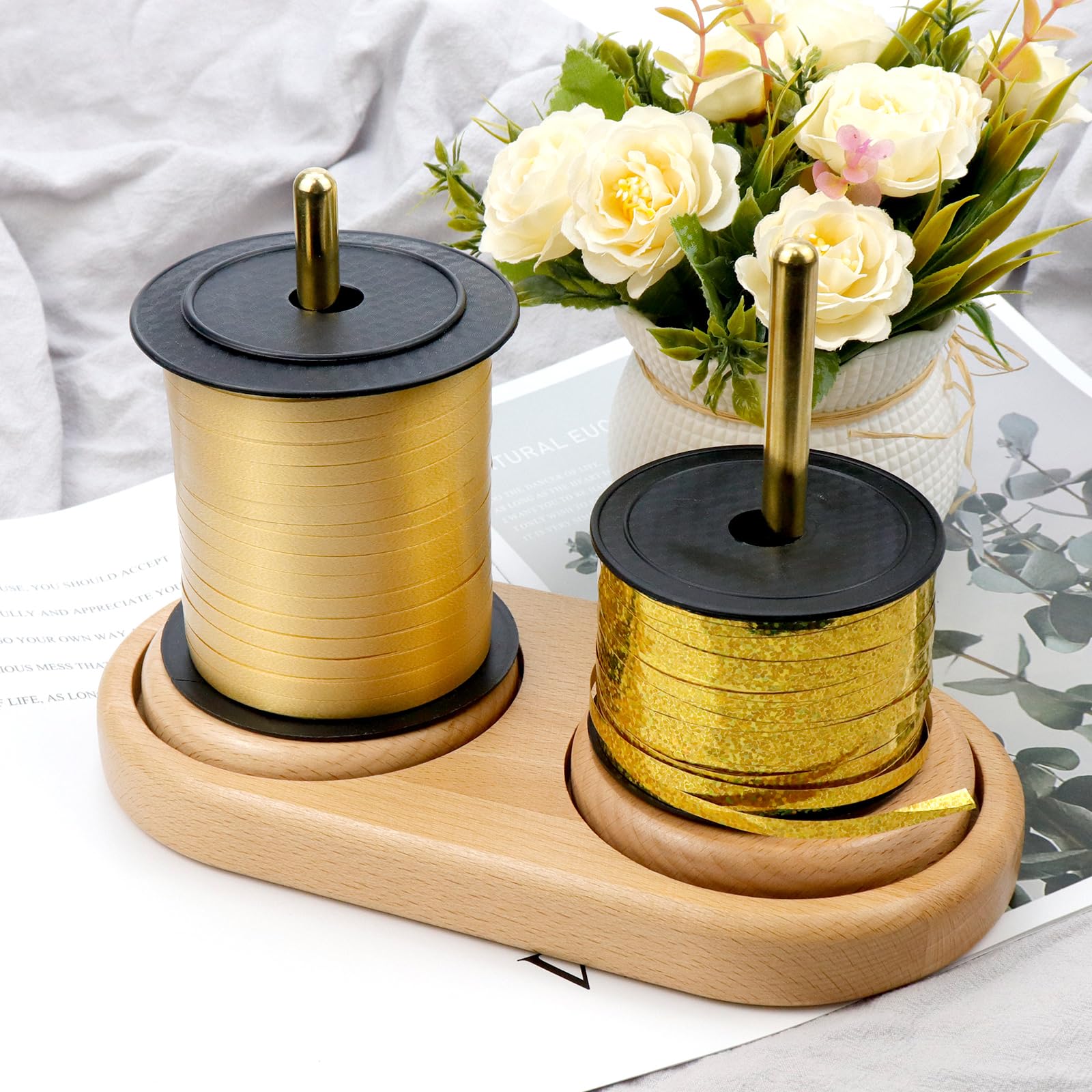 Antrader Double Yarn Holder Wooden Yarn Holder Dispenser for Crocheting Double Wooden Yarn Holder Handmade Yarn Ball Holder Crocheting Spindles Twirling Yarn Holder,1Pcs