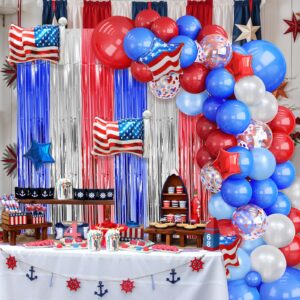 aibiin 115pcs red white and blue balloon arch kit with patriotic theme foil fringe curtain 4th of july decorations memorial day independence day graduation nautical baseball party decorations