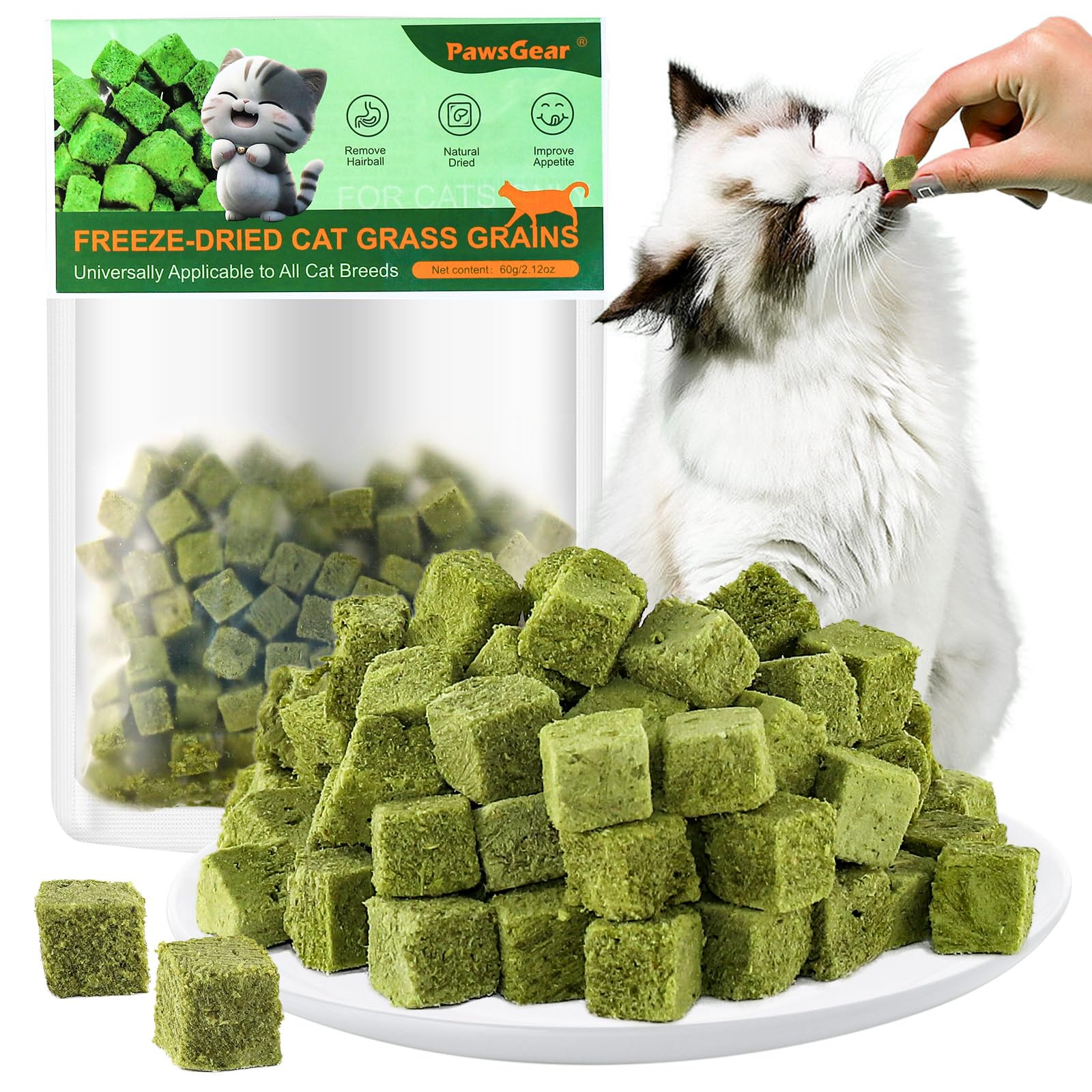 60g/2.12oz Cat Grass Teething Toy Hairballs,Chew Treats for Cats,Edible Cat Chew Toys,Natural for Cats,Teeth Cleaning and Hairball Removal