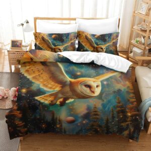 SorEci Mystery Owl Duvet Cover Bedding Set for Unisex 3D Digital Fantasy World Printed Comforter Cover Soft 3Pcs Ultra Soft Quilt Cover with 2 Pillow Shams Zipper Closure Queen（228x228cm）, Style-4