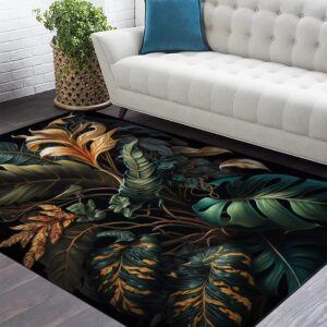 USHIRUG 3D Plant Printing Area Rug, 6x8ft, Tropical Palm Leaves Home Decorative Rugs, Reduce Noise Low Pile Non-Slip Throw Rugs, Soft Machine Washable High Traffic Rug for Study Room Bedside