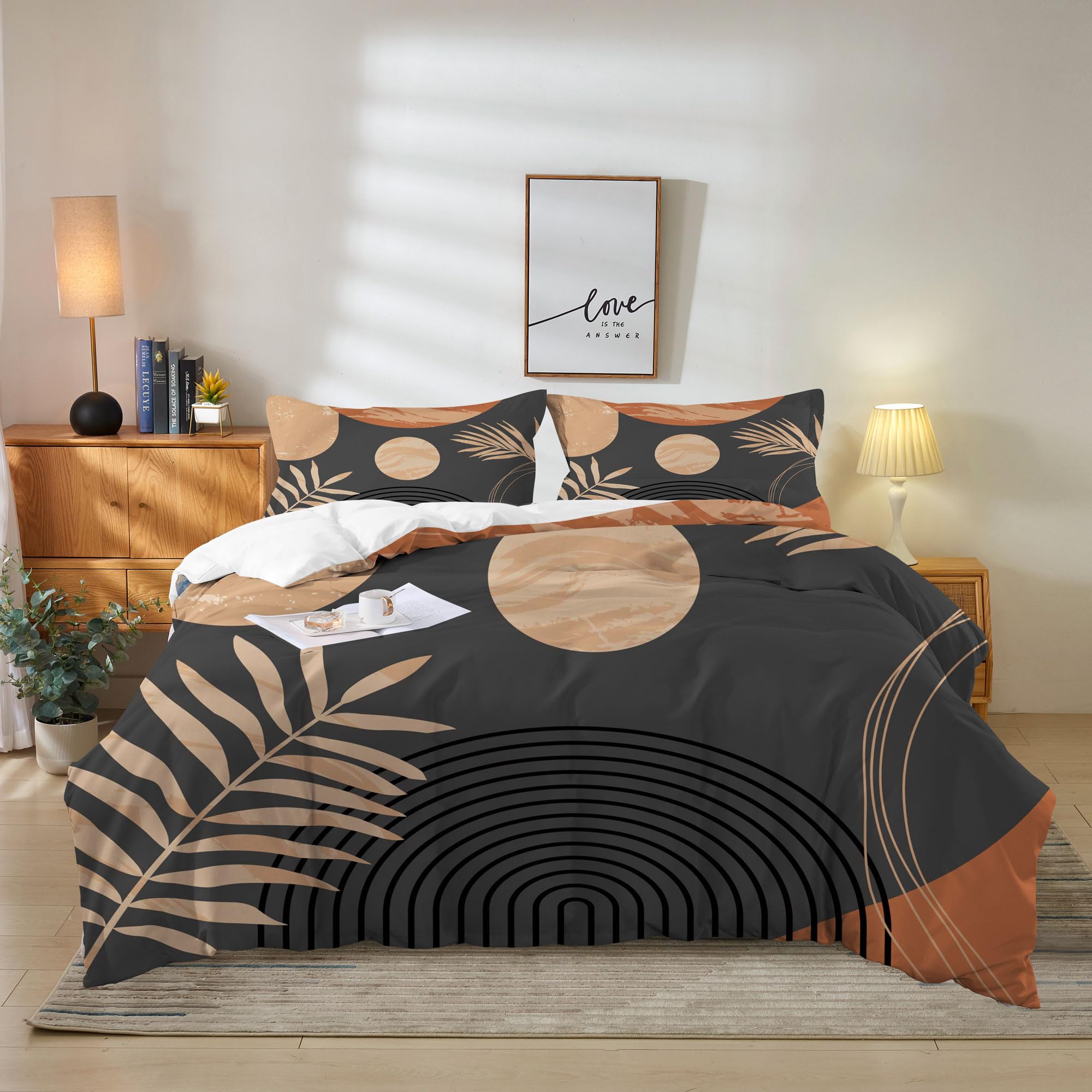 Msocio Boho Duvet Cover King 3 Pieces Soft Washed Microfiber Duvet Cover Set Abstract Arch Sun Modern Mid Century Bedding Sets for All Seasons Home Bedding Decorations