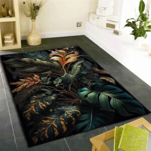 USHIRUG 3D Plant Printing Area Rug, 6x8ft, Tropical Palm Leaves Home Decorative Rugs, Reduce Noise Low Pile Non-Slip Throw Rugs, Soft Machine Washable High Traffic Rug for Study Room Bedside